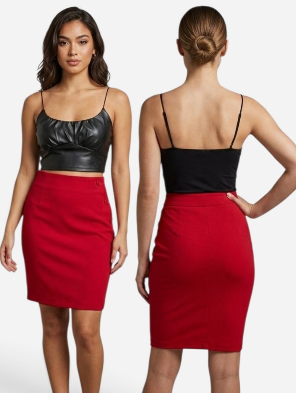 LILY MORGAN Women's Elegant Red High Waist Pencil Skirt